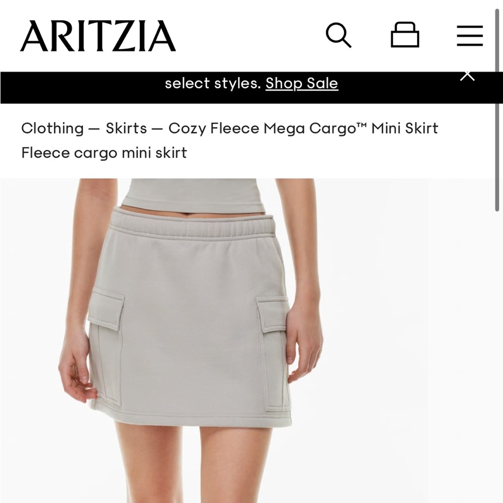 NWOT ARITZIA Sweatfleece Mini Cargo Skirt